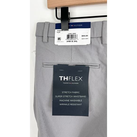 Tommy Hilfiger Mens Tate Dress Pants TH Flex Stretch 34WX34L Light Grey NWT - Picture 6 of 8